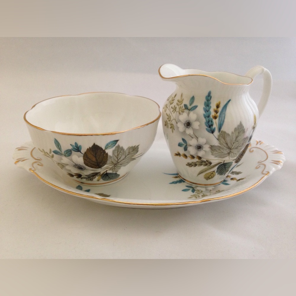 Royal Albert Fine Bone China Maple & Wheat Creamer, Sugar Bowl, & Tray